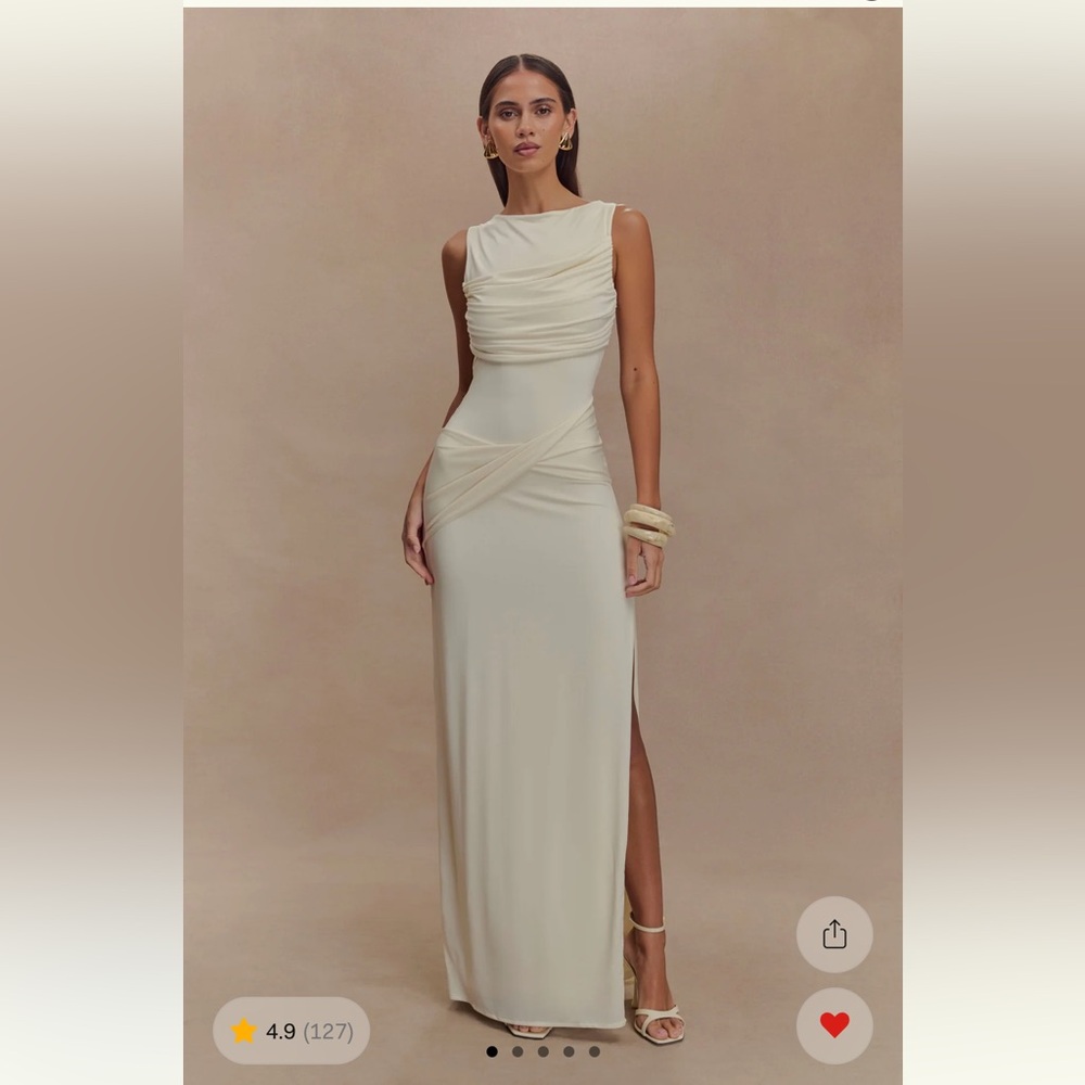 MESHKI Henley Slinky Drape Maxi Dress - Ivory Elegant Cream Evening Gown